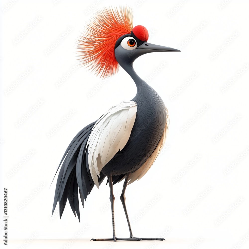 Cartoon Grey Crowned Crane Bird Illustration 3D Render African Wildlife Exotic Bird Studio Shot Cartoon Grey Crowned Crane Bird Illustration 3D Render African Wildlife Exotic Bird Studio Shot