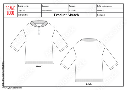 Sweatshirt technical drawing vector illustration template for kids with tech pack details