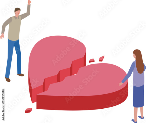 割れたハートと男女