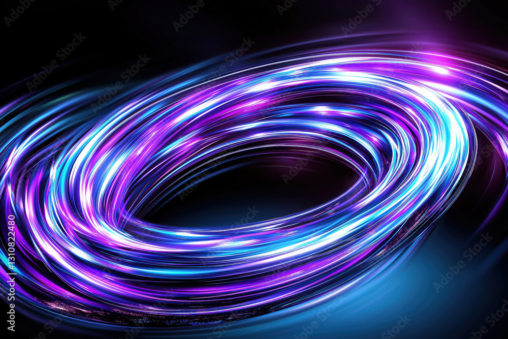 Swirling vortex of vibrant purple and blue light trails creates dynamic and mesmerizing visual effect against dark background Swirling vortex of vibrant purple and blue light trails creates dynamic and mesmerizing visual effect against dark background