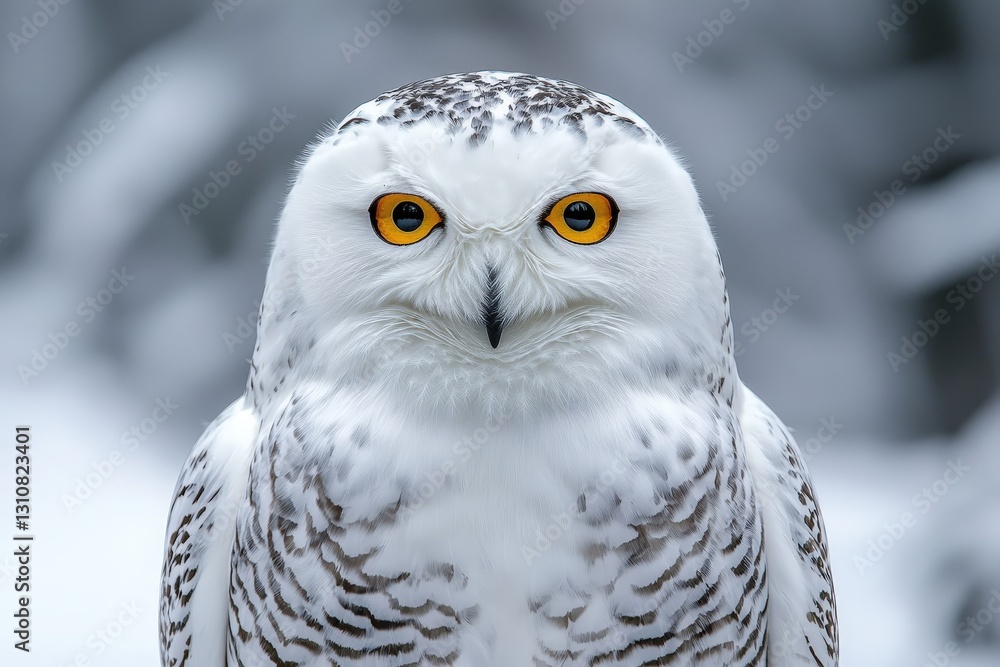 Obraz premium Captivating Portrait of a Snowy Owl, Bubo scandiacus, Displaying Stunning Facial Features