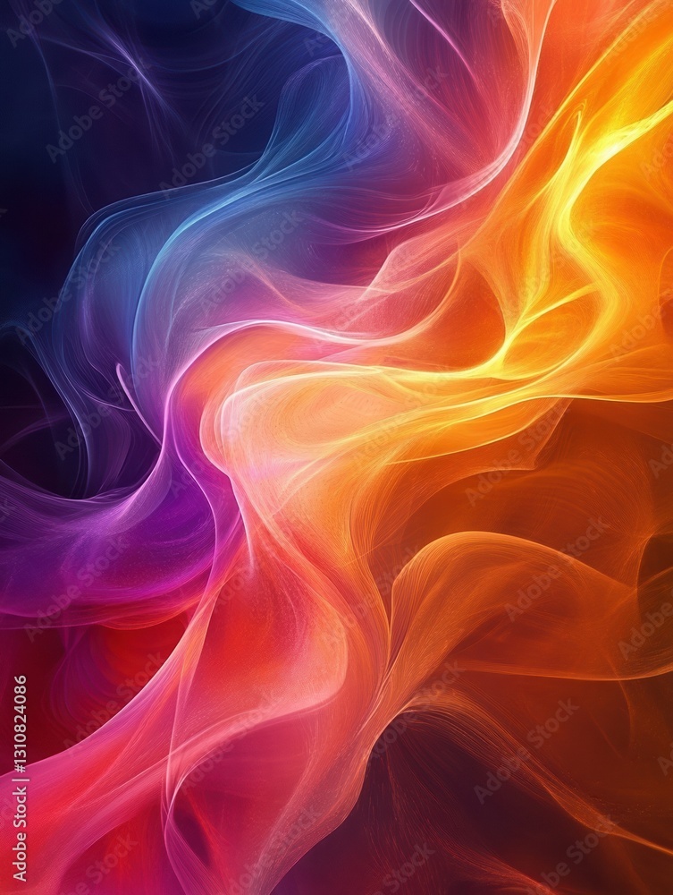 Abstract close-up of colorful flowing light trails with a mix of warm hues. Energy, smoke, texture, background. Abstract close-up of colorful flowing light trails with a mix of warm hues. Energy, smoke, texture, background.
