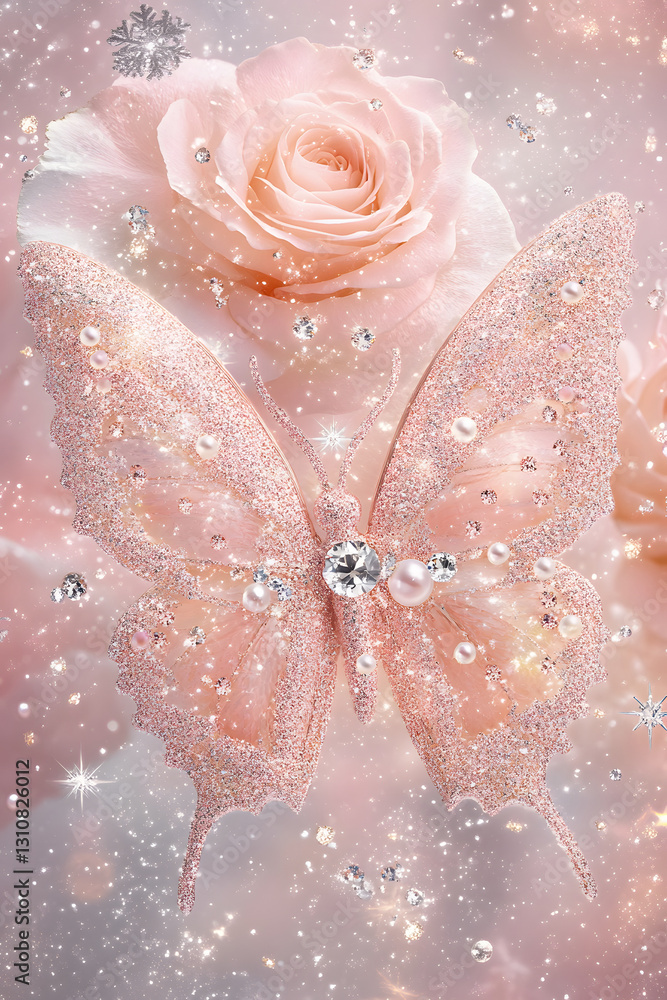 Fototapeta premium Dancing butterflies and beautiful roses