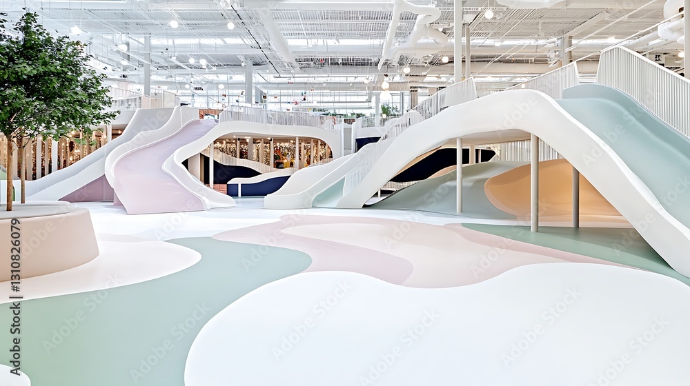 Fototapeta premium Modern Indoor Play Area with Pastel Slides and Soft Play Structures for Children