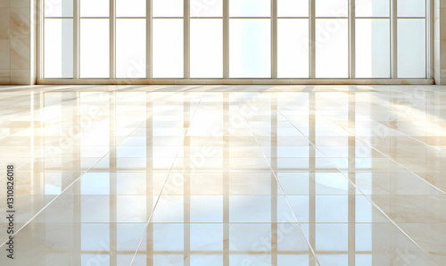 Wallpaper Mural Bright and Modern Interior Space with Glossy Floor and Windows Torontodigital.ca