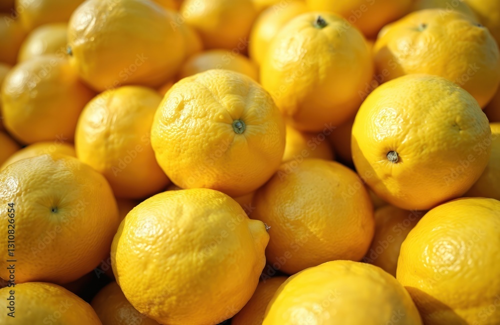 Close-up of fresh lemons pile. Yellow citrus fruits rich in vitamin C stacked on display at farmers market. Raw, organic produce, healthy food and vibrant colors. Close-up of fresh lemons pile. Yellow citrus fruits rich in vitamin C stacked on display at farmers market. Raw, organic produce, healthy food and vibrant colors.