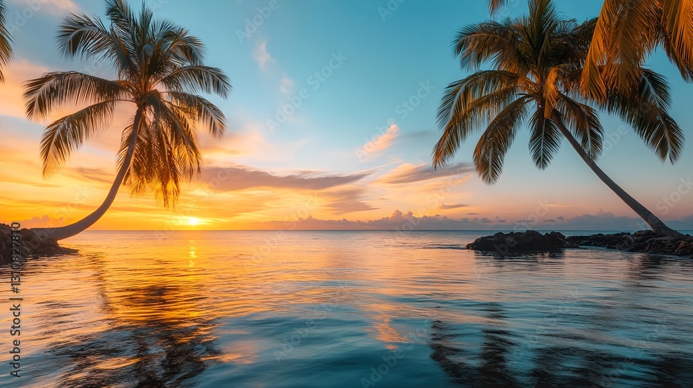 Tropical Sunset Paradise Beach Palms - Golden hour photography Tropical Sunset Paradise Beach Palms - Golden hour photography