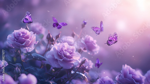Dancing butterflies and beautiful roses
