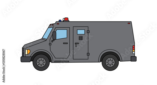 Police SWAT Van Bank Truck Car Cartoon No Background Vector
