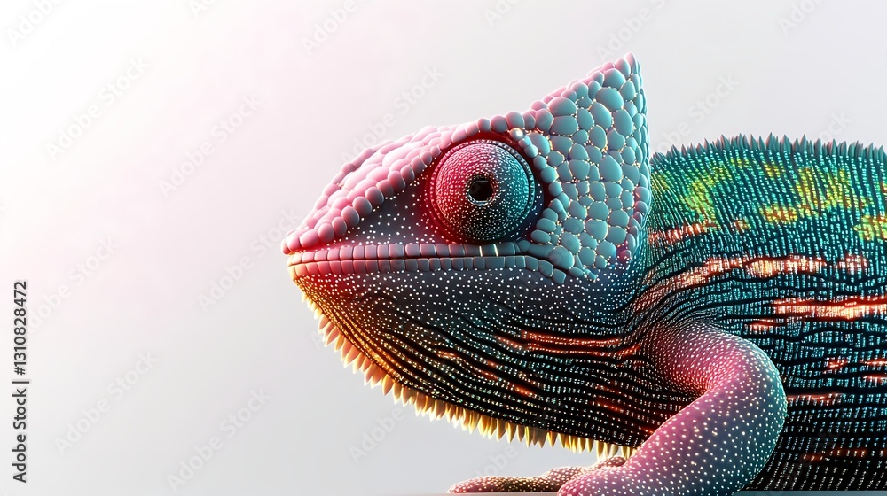 Fototapeta premium Colorful Chameleon Closeup, Digital Art - Abstract