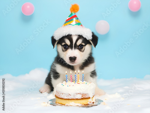 dog with birthday cake and candles