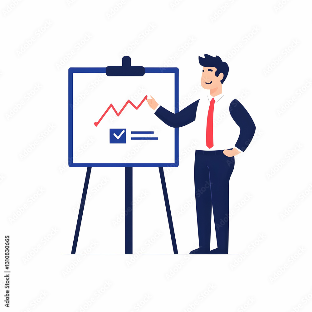 Businessman Presenting Growth Chart on Whiteboard with Graph Businessman Presenting Growth Chart on Whiteboard with Graph