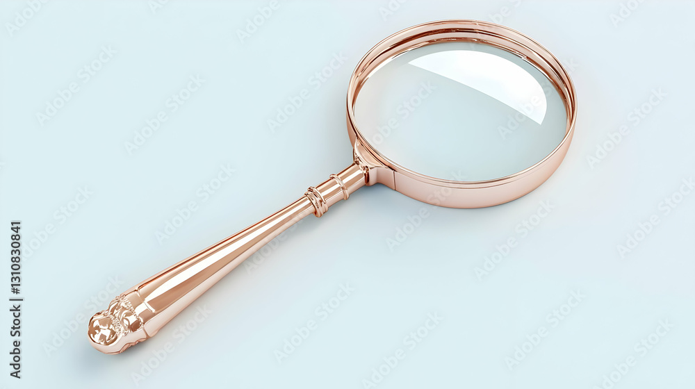 Elegant Rose Gold Magnifying Glass on Soft Blue Background Elegant Rose Gold Magnifying Glass on Soft Blue Background