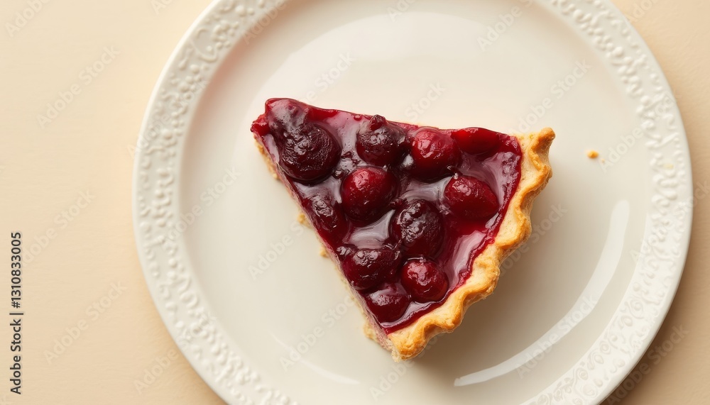 Delicious Cherry Pie Slice on a White Plate, Sweet Dessert Still Life Delicious Cherry Pie Slice on a White Plate, Sweet Dessert Still Life