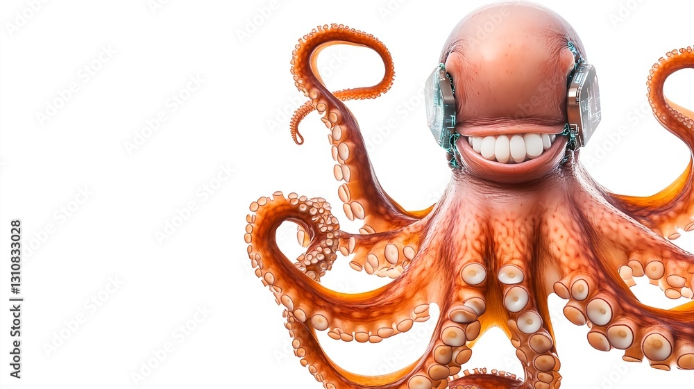 Obraz premium Smiling Cyborg Octopus, AI Art, Digital - AI art generation