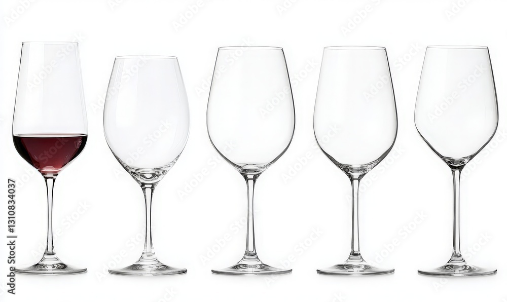A Beautiful Assortment of Elegant Wine Glasses Displayed on a Crisp White Background for a Sophisticated and Stylish Presentation. A Beautiful Assortment of Elegant Wine Glasses Displayed on a Crisp White Background for a Sophisticated and Stylish Presentation.