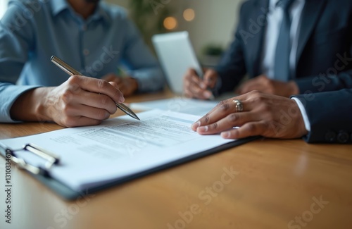 Wallpaper Mural HR manager interviews job candidate filling resume on job application form to be considered for work. Businessman reviews contract offer. Recruitment specialist search skill profile resource. Torontodigital.ca