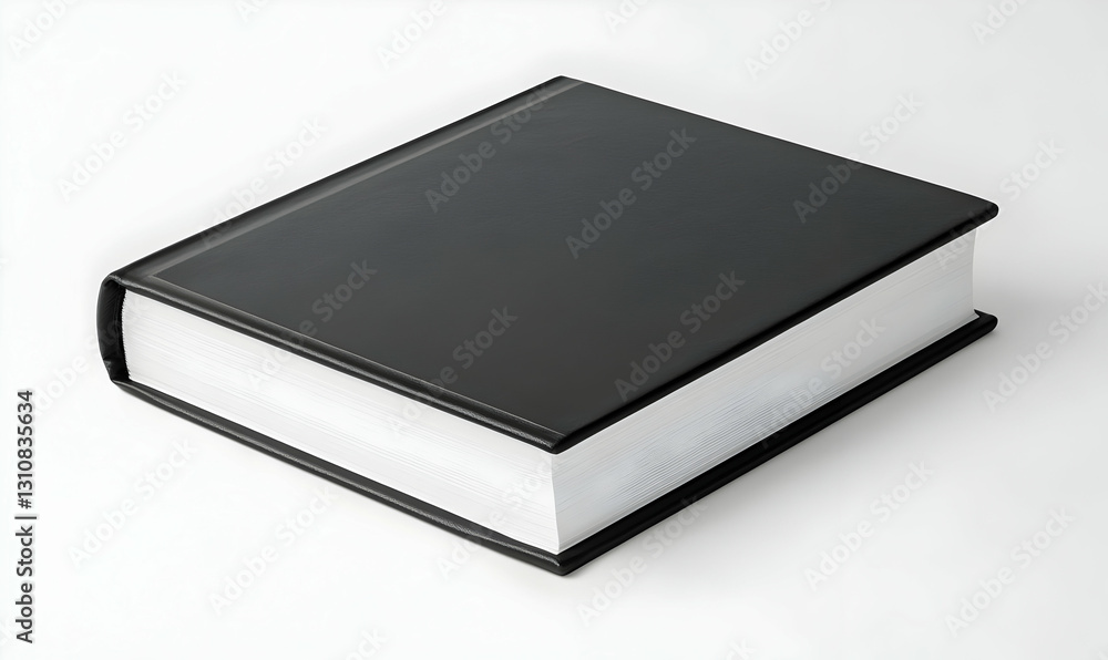 Elegant Black Closed Notebook with White Pages on Plain Background Elegant Black Closed Notebook with White Pages on Plain Background