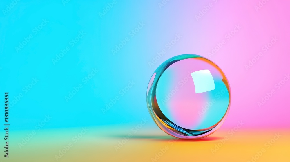 Iridescent Glass Sphere on Pastel Background Iridescent Glass Sphere on Pastel Background