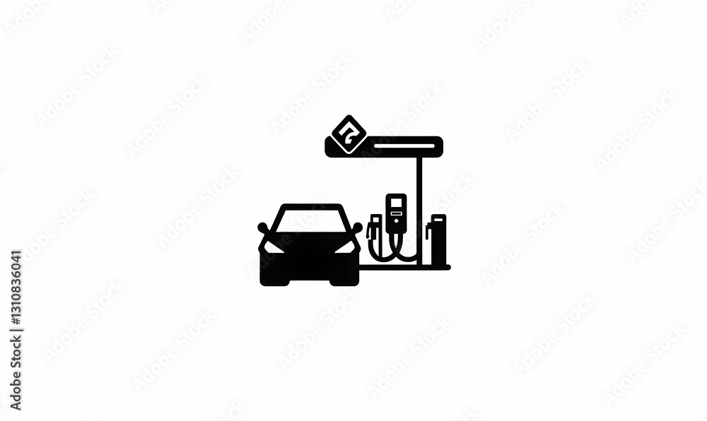 Naklejka premium Car at Fuel Station Icon Illustrating Refueling Process Simple Design