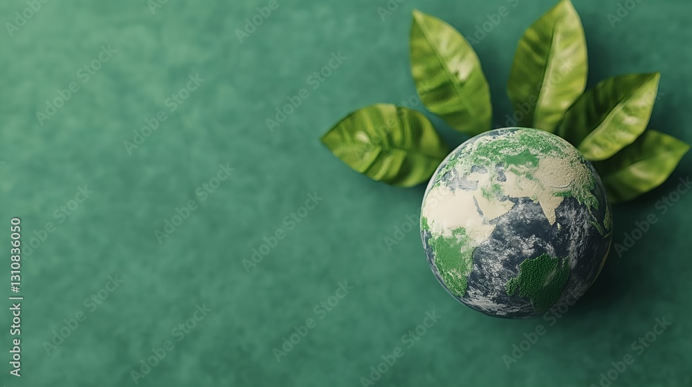 Fototapeta premium Green Earth Globe & Leaves: Eco Concept - Sustainability
