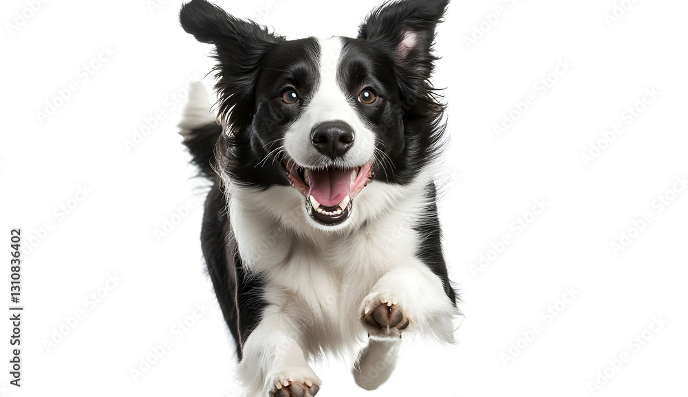 Joyful Black and White Border Collie Running with a Happy Expression Joyful Black and White Border Collie Running with a Happy Expression