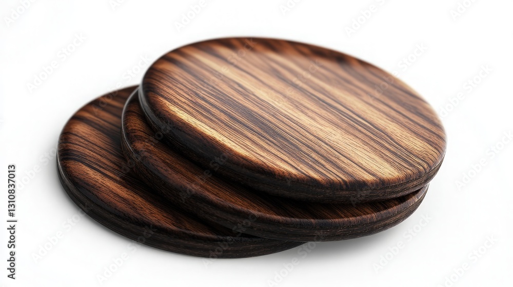 A Beautiful Stack of Natural Wooden Coasters Displayed Elegantly on a Clean White Background, Perfect for Home Decor and Rustic Aesthetics.