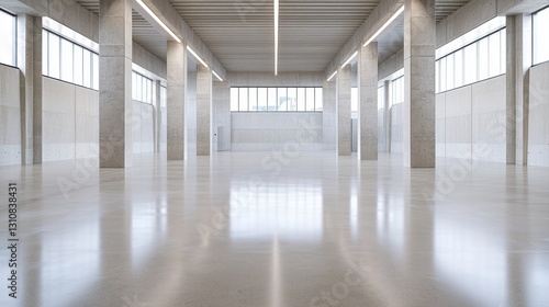 Wallpaper Mural Spacious modern warehouse interior with polished floors and high ceilings, showcasing industrial architecture elegance. Torontodigital.ca