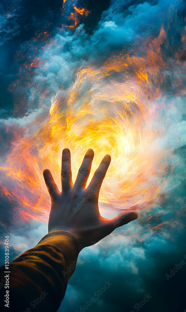 Surreal Reach Hand towards Celestial Radiance, A Conceptual Journey of the Human Soul Surreal Reach Hand towards Celestial Radiance, A Conceptual Journey of the Human Soul
