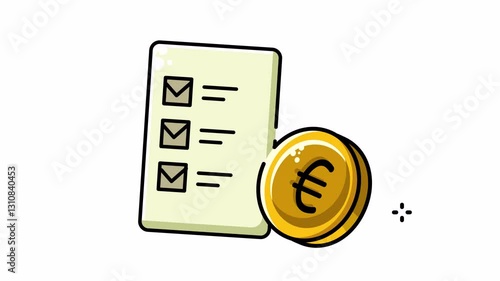 euro checklist on paper animated looping video, icon isolated alpha channel