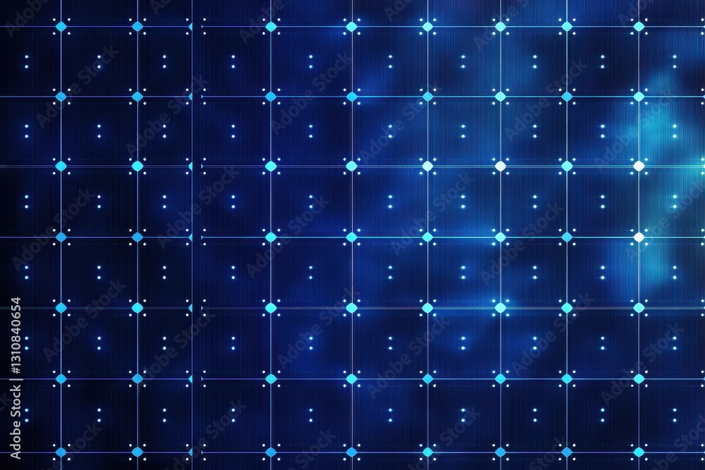 Naklejka premium Abstract blue grid pattern with glowing nodes. Ideal for tech, network, or digital backgrounds.