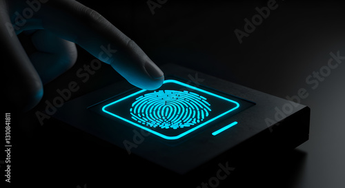 Monochrome Fingerprint Scanner Effect - High-Tech Fingerprint Stock Image for Digital Security and Biometrics photo