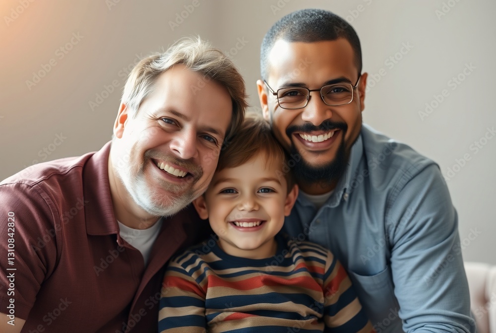 Happy Multicultural Family Portrait with Fathers and Child Happy Multicultural Family Portrait with Fathers and Child