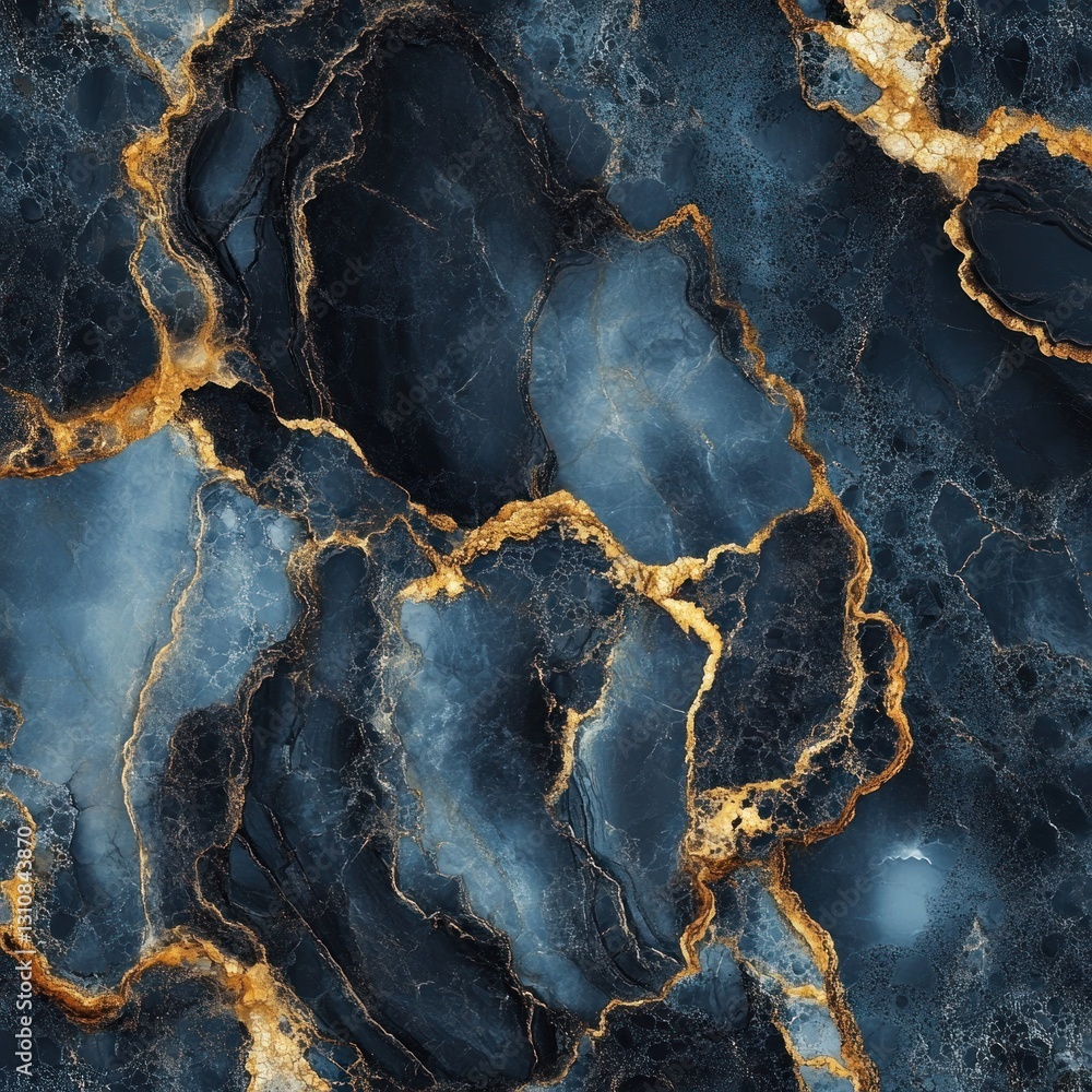 Fototapeta premium Dark blue marble texture with gold veins.