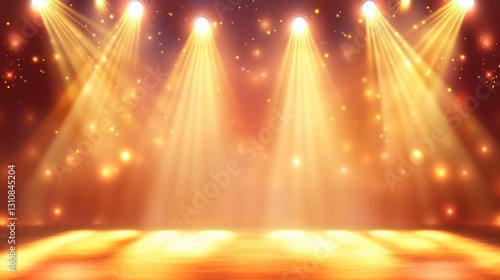 Golden stage spotlight beams shine brightly. Perfect for award shows, concerts, or celebratory designs.