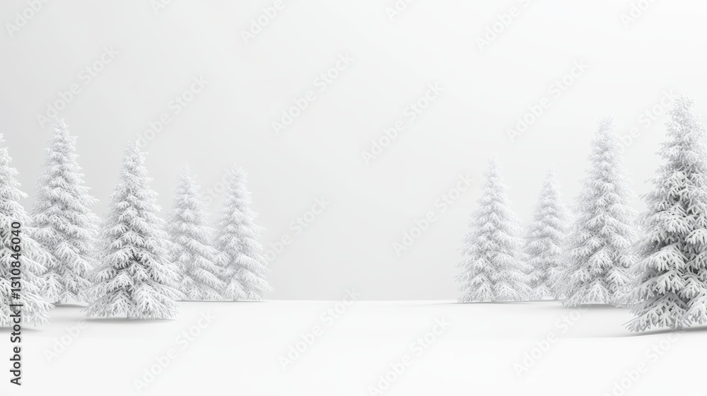 Fototapeta premium Serene Winter Wonderland Snow-Covered Pine Trees in a White Landscape