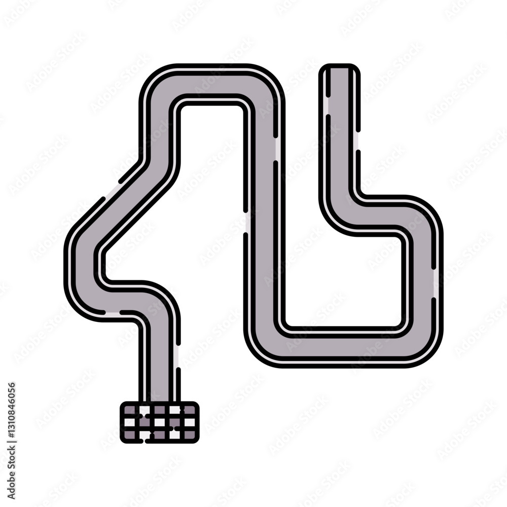 Race Track Flat design style, a grey winding race circuit, symbolizing track layout, ideal for motorsport event designs, racing maps, and automotive-themed illustrations. Race Track Flat design style, a grey winding race circuit, symbolizing track layout, ideal for motorsport event designs, racing maps, and automotive-themed illustrations.