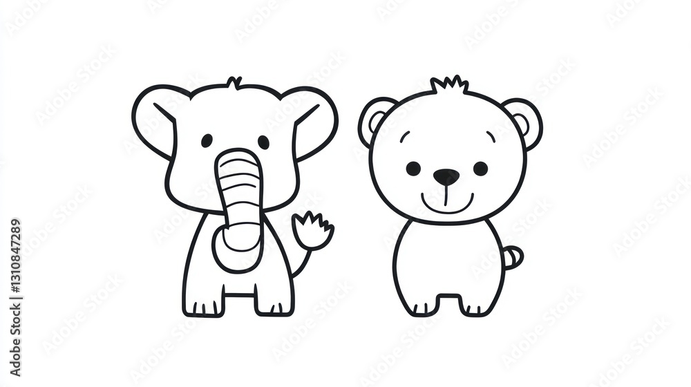 Two Friendly Cartoon Animal Characters Smiling Together On White Two Friendly Cartoon Animal Characters Smiling Together On White