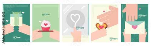 Happy Mother's Day Poster Set with White Space and Flat Style