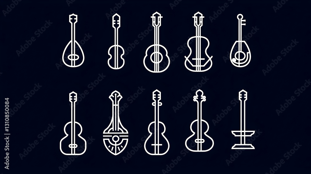 Elegant Line Art Collection of Various String Instruments for Music Lovers Elegant Line Art Collection of Various String Instruments for Music Lovers