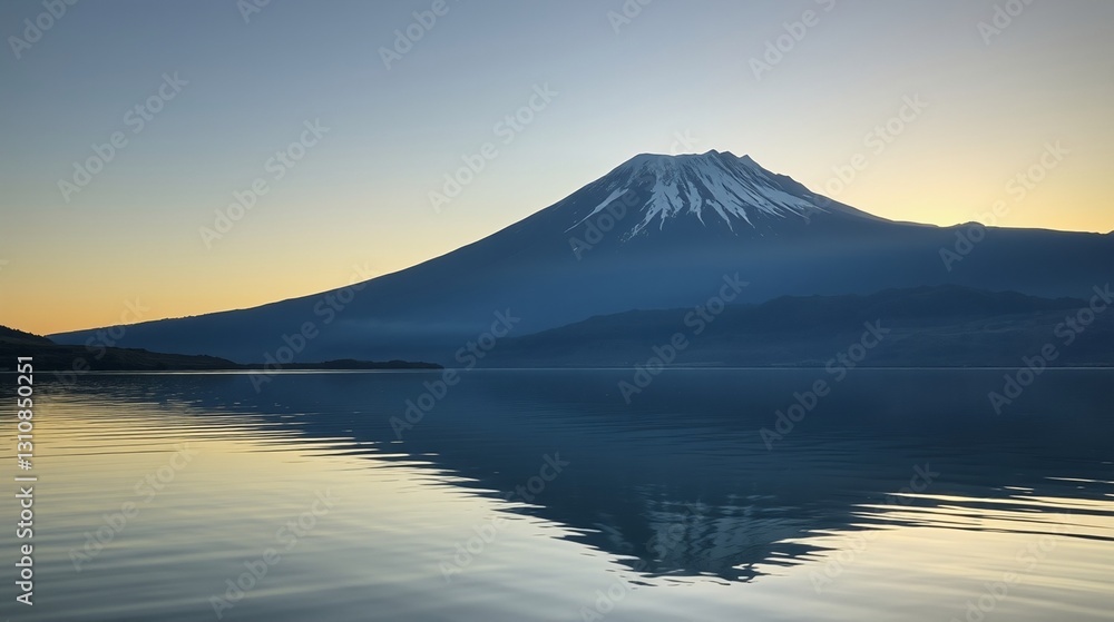 Serene Reflection of Mount Fuji at Dawn over Calm Waters Serene Reflection of Mount Fuji at Dawn over Calm Waters