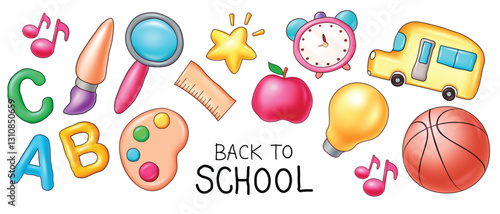 Back to school elements set, Back to school text, Vector illustration. 