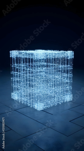 Abstract 3D Blue Glow Cube Digital Art Backgrounds for website