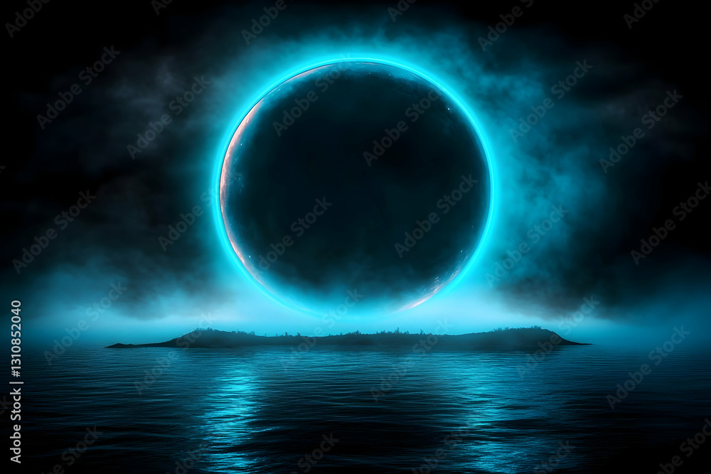 Abstract Neon Circle Blue Backgrounds With Glowing Effects and