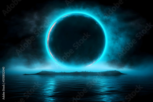 Obraz na płótnie Abstract Neon Circle Blue Backgrounds With Glowing Effects and w salonie