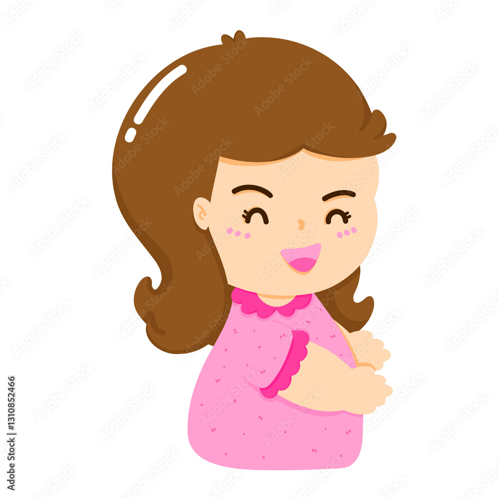 Cartoon image of a middle-aged woman holding her hand out to show her love or want to hug, the bond between a young woman and her beloved, love and care, concept and feelings of Mother's Day.