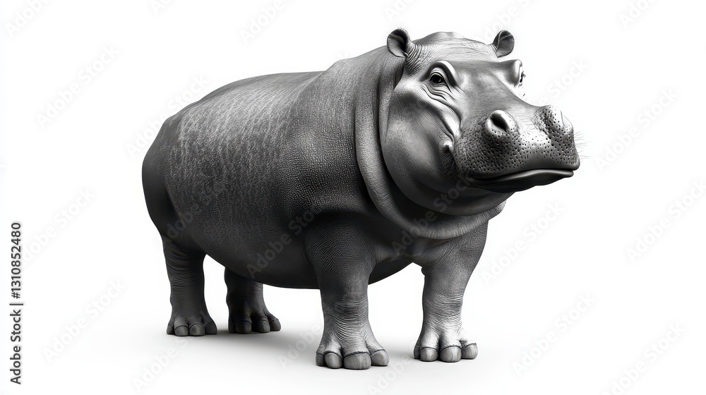 GrayScale Low Poly Hippopotamus 3D Render on White Background GrayScale Low Poly Hippopotamus 3D Render on White Background