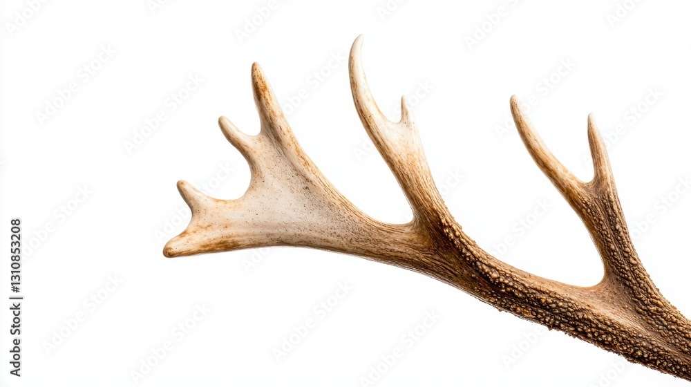 Fototapeta premium Close-Up View of a Single Antler Isolated on a White Background