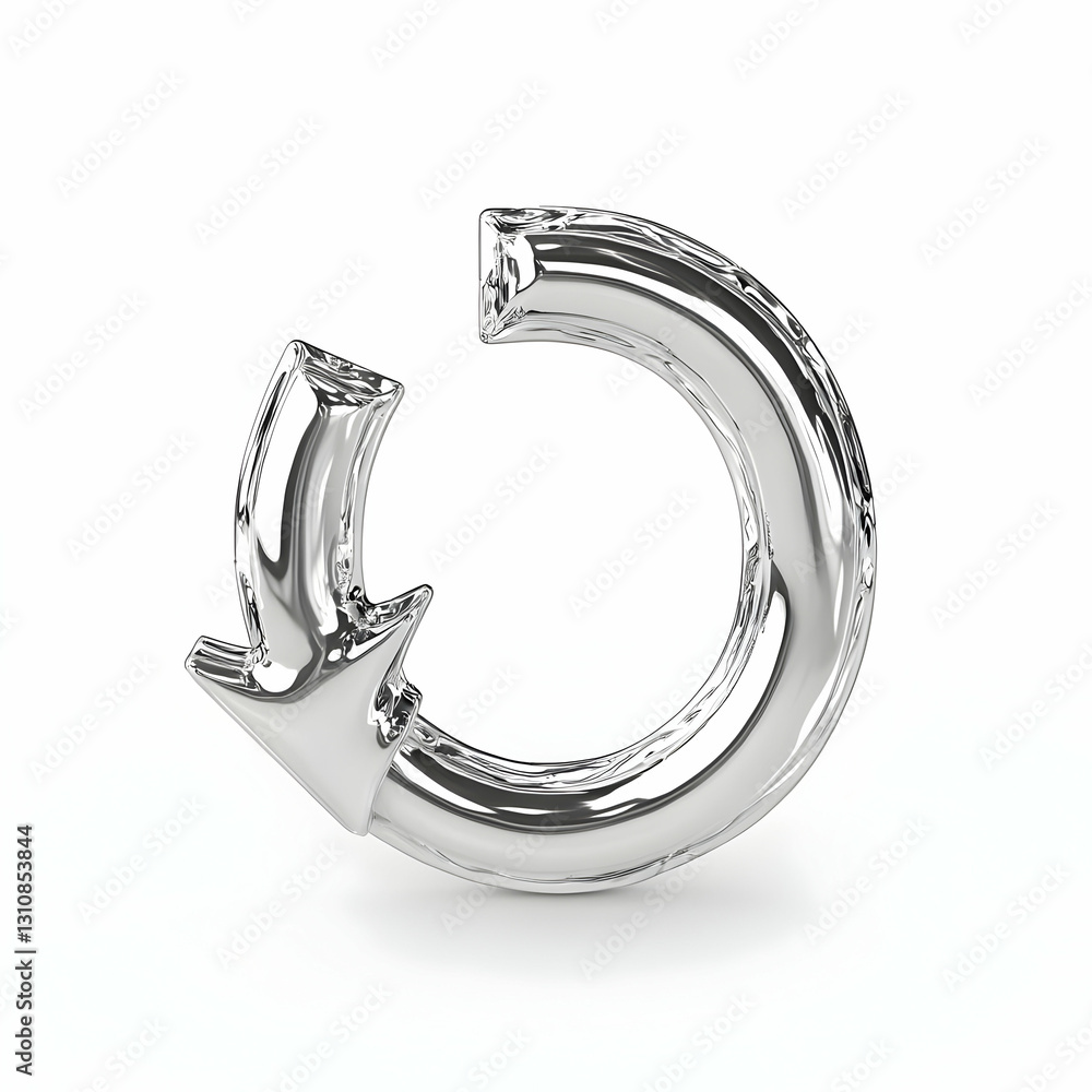 Shiny Silver Circular Arrow Icon with a Three-Dimensional Appearance Shiny Silver Circular Arrow Icon with a Three-Dimensional Appearance