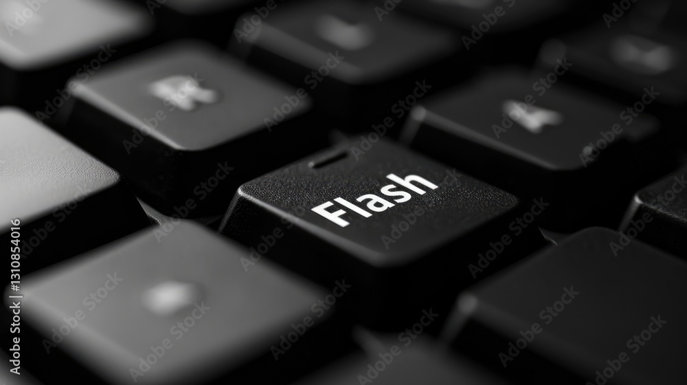 Close-up of a keyboard key labeled Flash. Close-up of a keyboard key labeled Flash.